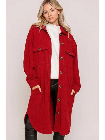 Oversized Waffle Jacket || Red