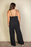 Plus Spaghetti Strap Solid Wide Jumpsuit || Black