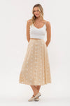 Polka Dot Button Down Midi Skirt || Khaki