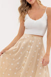 Polka Dot Button Down Midi Skirt || Khaki