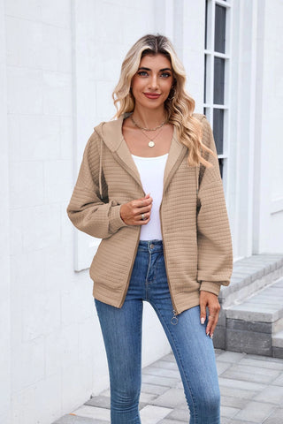 Quilted Zip-Up Hoodie Jacket || Khaki