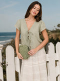 Front Tie Lace Trim Top || Sage