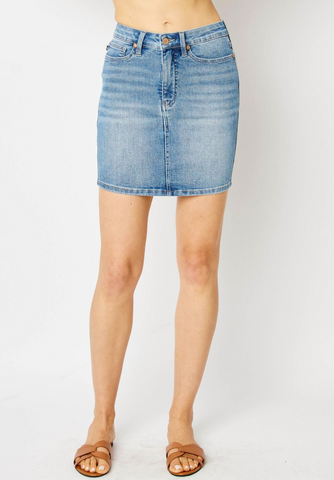 High-Waist Tummy Control Skirt || Light Wash