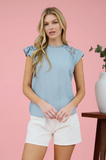 Short Ruffle Sleeve Blouse || Light Teal