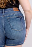 Plus Mid-Rise Tummy Control Mid Length Shorts || Med Wash