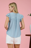 Short Ruffle Sleeve Blouse || Light Teal