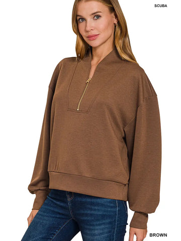 Scuba Half Zip Pullover || Brown