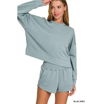 Scuba Long Sleeve Sweatshirt & Short Set || Blue Grey
