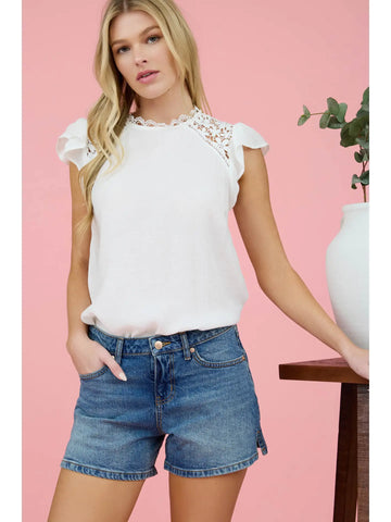 Short Ruffle Sleeve Blouse || White