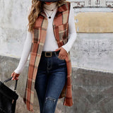 Sleeveless Lapel Cardigan Vest || Retro Plaid