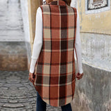 Sleeveless Lapel Cardigan Vest || Retro Plaid