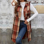 Sleeveless Lapel Cardigan Vest || Retro Plaid