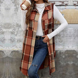 Sleeveless Lapel Cardigan Vest || Retro Plaid