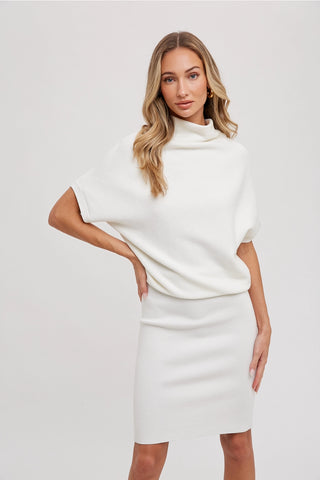 Slouch Neck Dolman Midi Dress || Cream