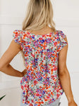 Square Neck Flutter Tank Top || Rose Red Floral