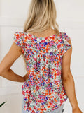 Square Neck Flutter Tank Top || Rose Red Floral