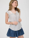 Front Tie Short Sleeve Blouse || Grey