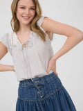 Front Tie Short Sleeve Blouse || Grey