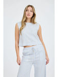 Stripe Blouse Wide Leg Pant Set || Blue