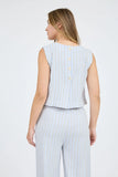 Stripe Blouse Wide Leg Pant Set || Blue