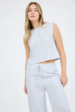 Stripe Blouse Wide Leg Pant Set || Blue