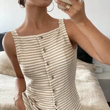 Striped Button Front Tank || Apricot