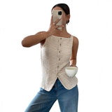 Striped Button Front Tank || Apricot