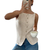 Striped Button Front Tank || Apricot
