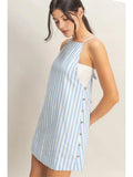 Striped Straight Neck Mini Dress || Blue