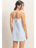 Striped Straight Neck Mini Dress || Blue