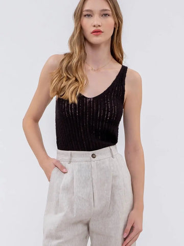 Crochet Knit Tank Top || Black