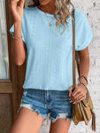 Short Sleeve Solid Color Blouse || Light Blue