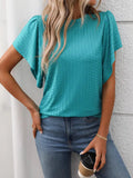 Ruffle Sleeve Short Sleeve T-Shirt || Turquoise Green