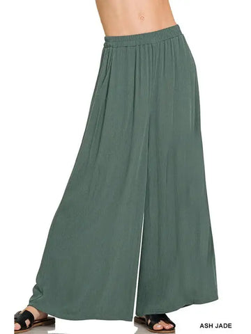 Woven Crinkle Wide Pants with Pockets || Ash Jade