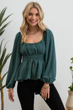 Back Tie Peplum Blouse || Hunter Green