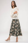 Satin Floral Midi Dress || Hunter Green