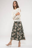 Satin Floral Midi Dress || Hunter Green