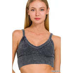 Washed Ribbed Bra Padded Tank Top || Ash Black