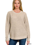Hi-Low Long Sleeve Waffle Sweater || Beige