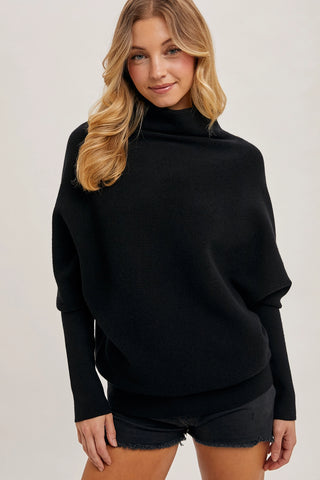 Slouch Neck Dolman Sleeved Pullover || Black