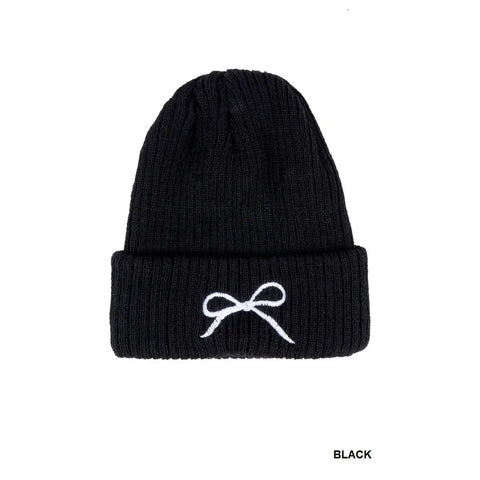 Bow Embroidered Beanie || Black