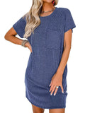 Short Sleeve T-Shirt Dress || Blue