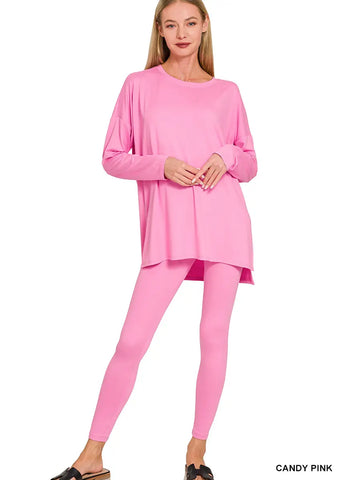 Brushed Dty Microfiber Loungewear Set || Candy Pink