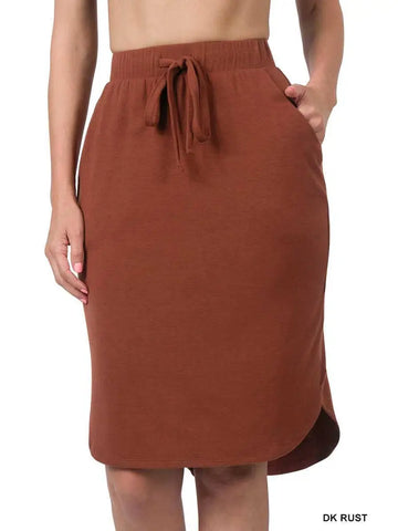 Front Tie Tulip Hem Skirt with Side Pockets || Dark Rust