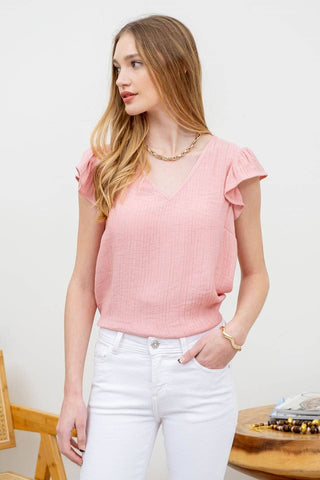 Ruffle Sleeve Blouse || Pink