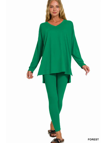 Brushed Dty Microfiber Loungewear Set || Forest