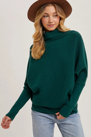 Slouch Neck Dolman Sleeved Pullover || Hunter Green