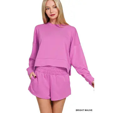Scuba Long Sleeve Sweatshirt & Short Set || Bright Mauve