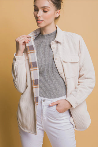 Corduroy Reversible Button Down Jacket || Cream