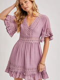 V-Neck Lace Dress || Rose